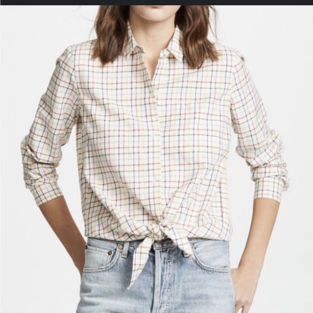 Madewell plaid front tie cropped top shirt size M cotton